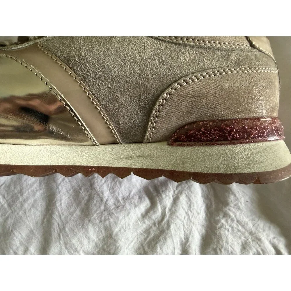 AGL Dalia Metallic Leather & Glitter Fashion Sneakers Sz EU 40/ US 9.5 Nude/Pink